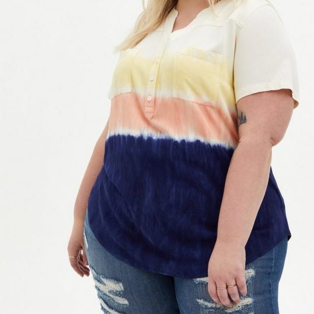 Torrid Multi Tie-Dye Harper Stretch Challis Button-Down Short Sleeve Blouse 4x